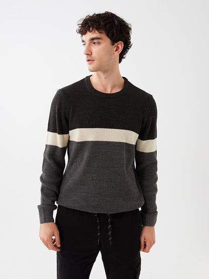 Crew Neck Long Sleeve Color Block Men's Knitwear Sweater