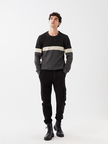 Crew Neck Long Sleeve Color Block Men's Knitwear Sweater