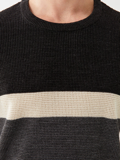 Crew Neck Long Sleeve Color Block Men's Knitwear Sweater