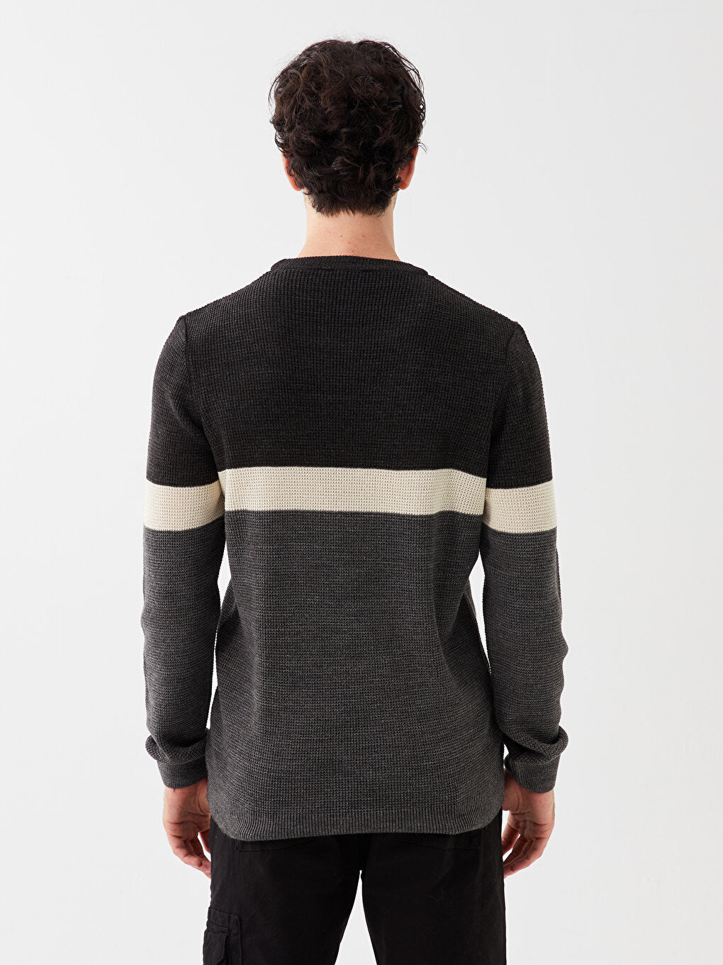 Crew Neck Long Sleeve Color Block Men's Knitwear Sweater