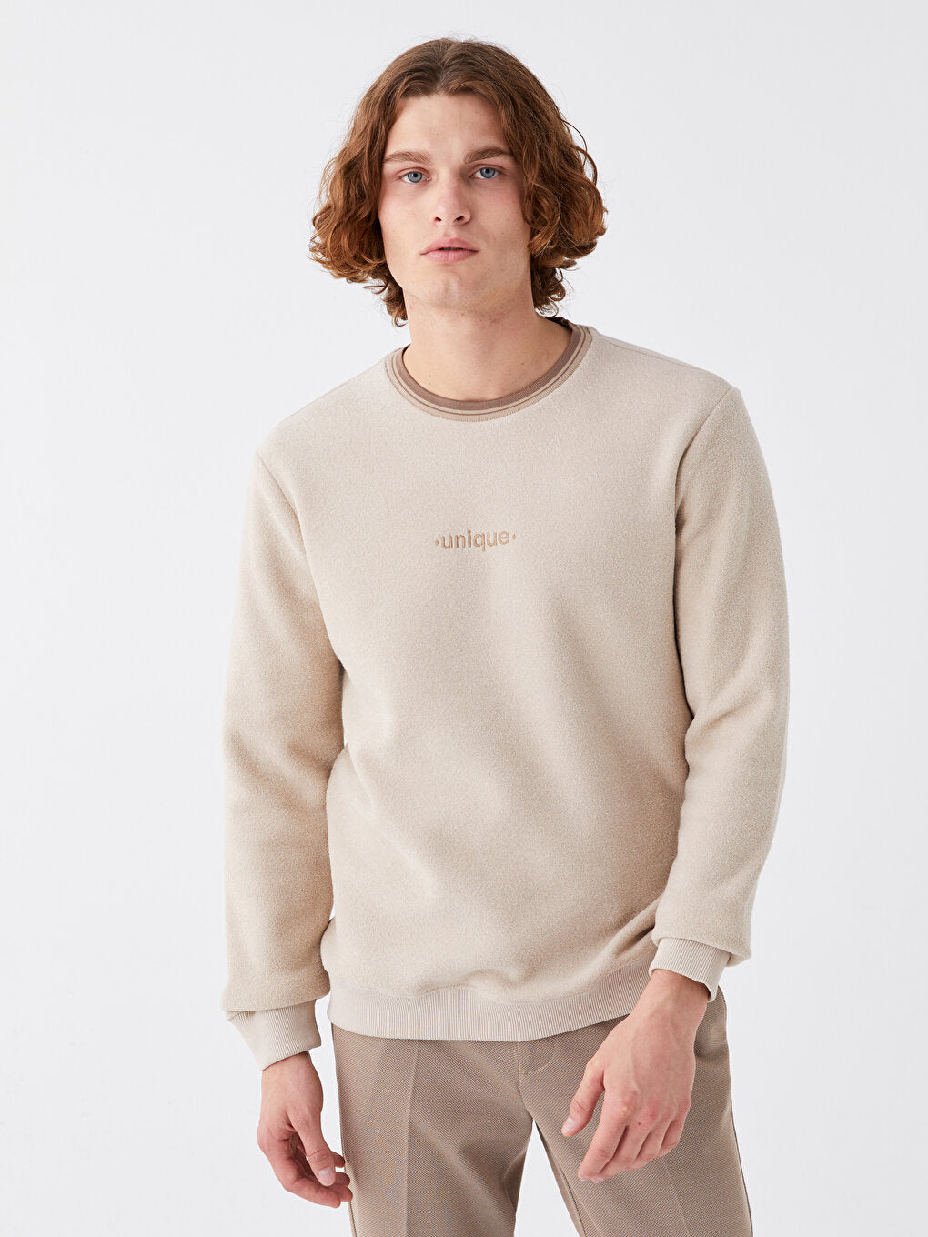 Crew Neck Long Sleeve Fleece Men's Sweatshirt