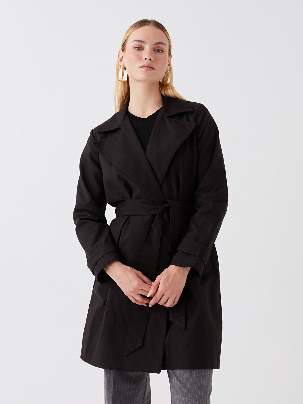 Jacket Collar Plain Long Sleeve Women's Trench Coat