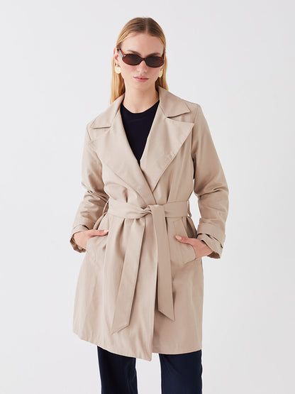 Jacket Collar Plain Long Sleeve Women's Trench Coat