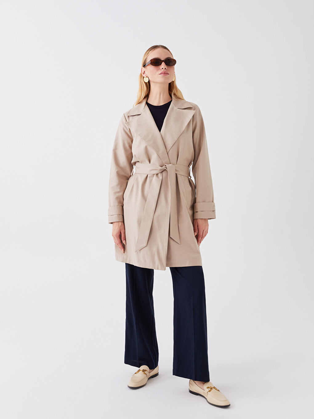 Jacket Collar Plain Long Sleeve Women's Trench Coat