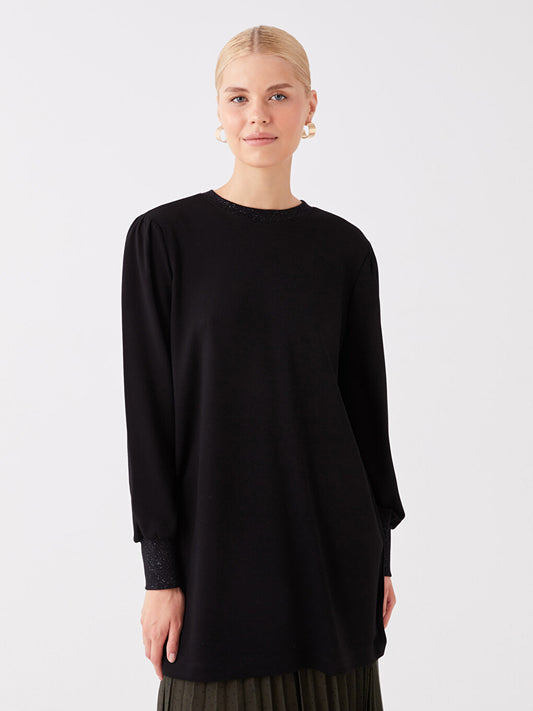 Crew Neck Plain Long Sleeve Women's Tunic