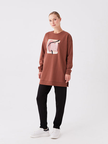 Crew Neck Printed Long Sleeve Oversize Women's Sweatshirt Tunic