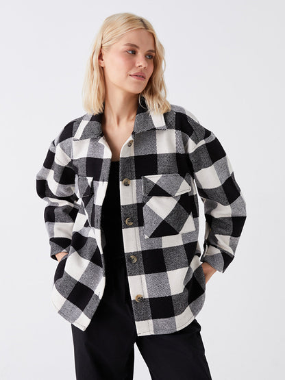 Plaid Long Sleeve Oversize Women's Shirt Jacket