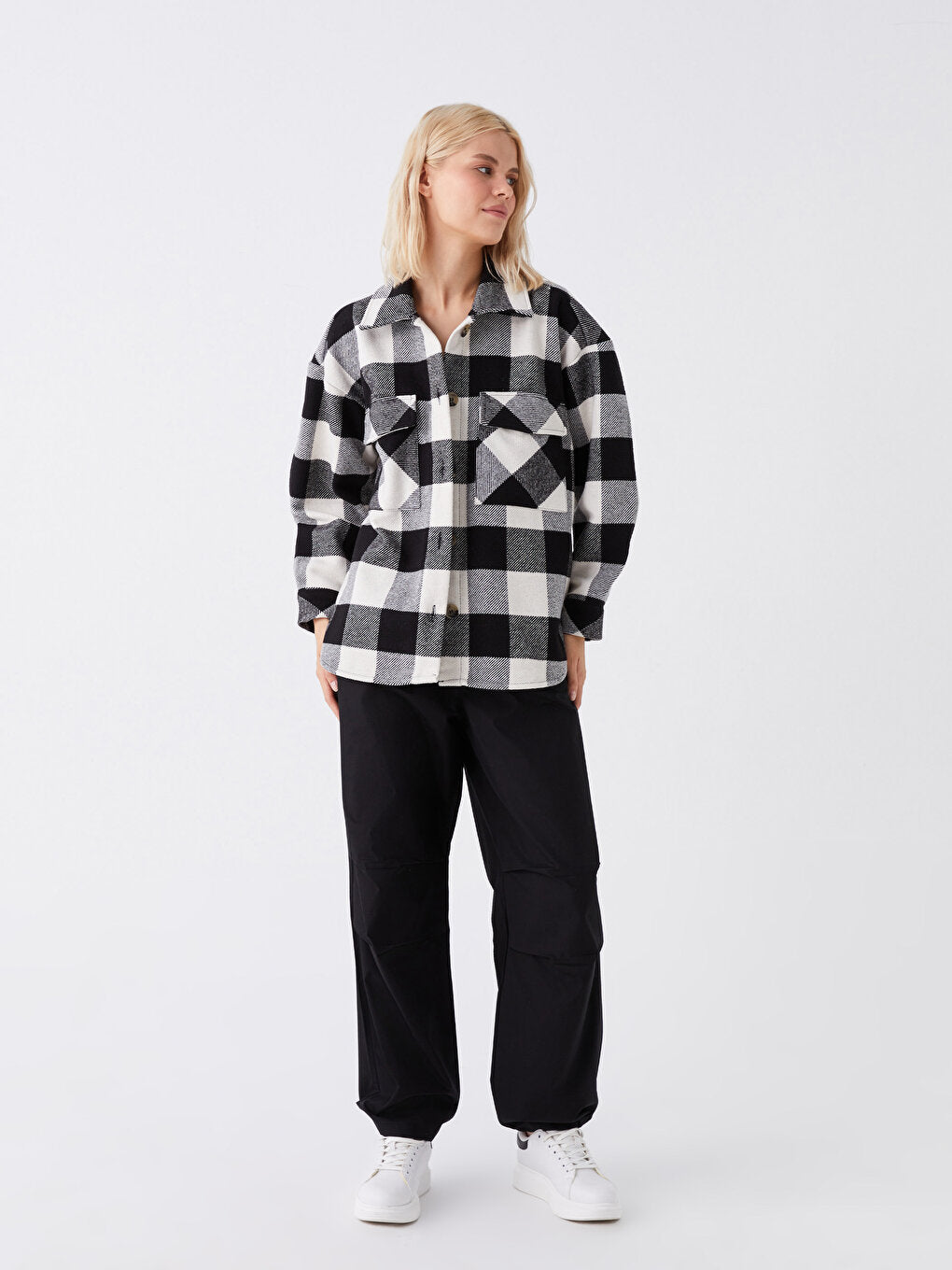 Plaid Long Sleeve Oversize Women's Shirt Jacket