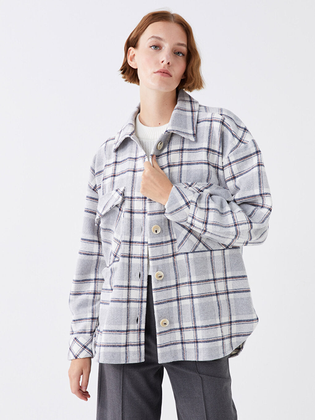 Plaid Long Sleeve Oversize Women's Shirt Jacket