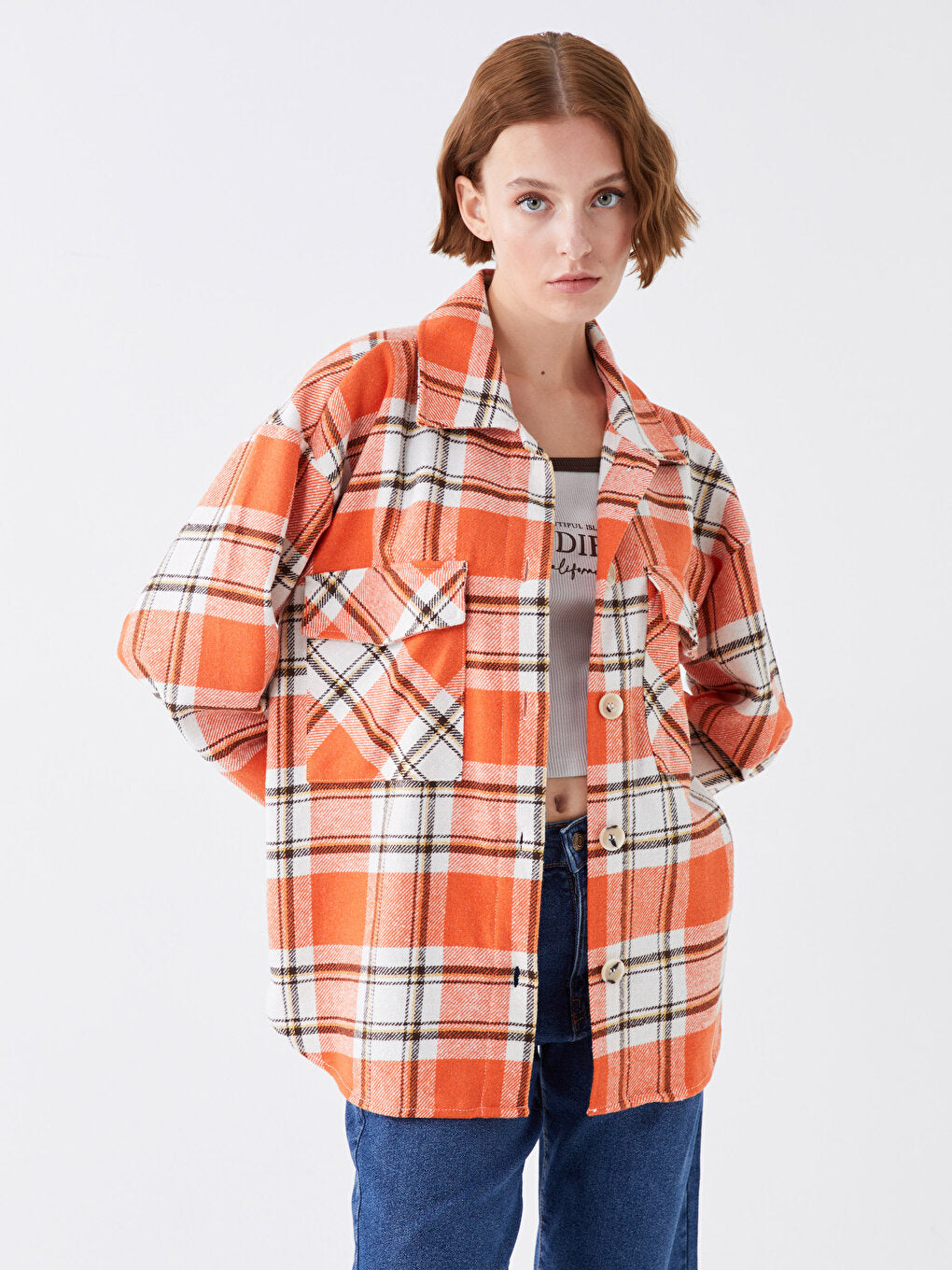 Plaid Long Sleeve Oversize Women's Shirt Jacket