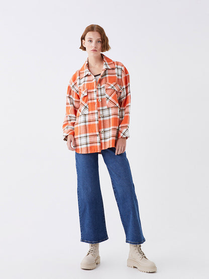 Plaid Long Sleeve Oversize Women's Shirt Jacket