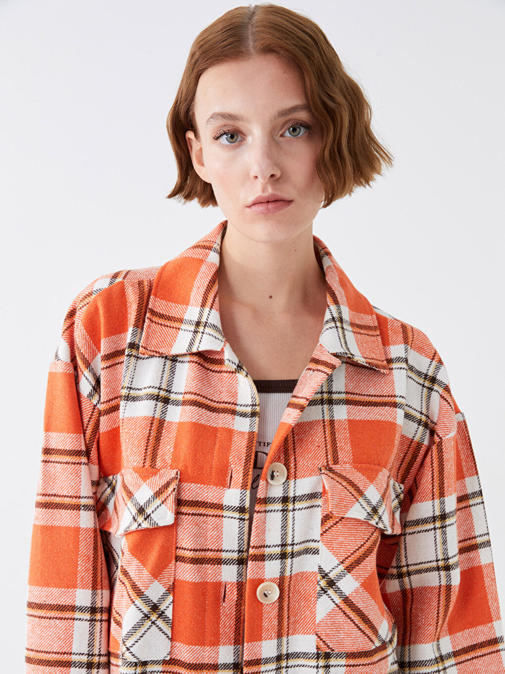 Plaid Long Sleeve Oversize Women's Shirt Jacket