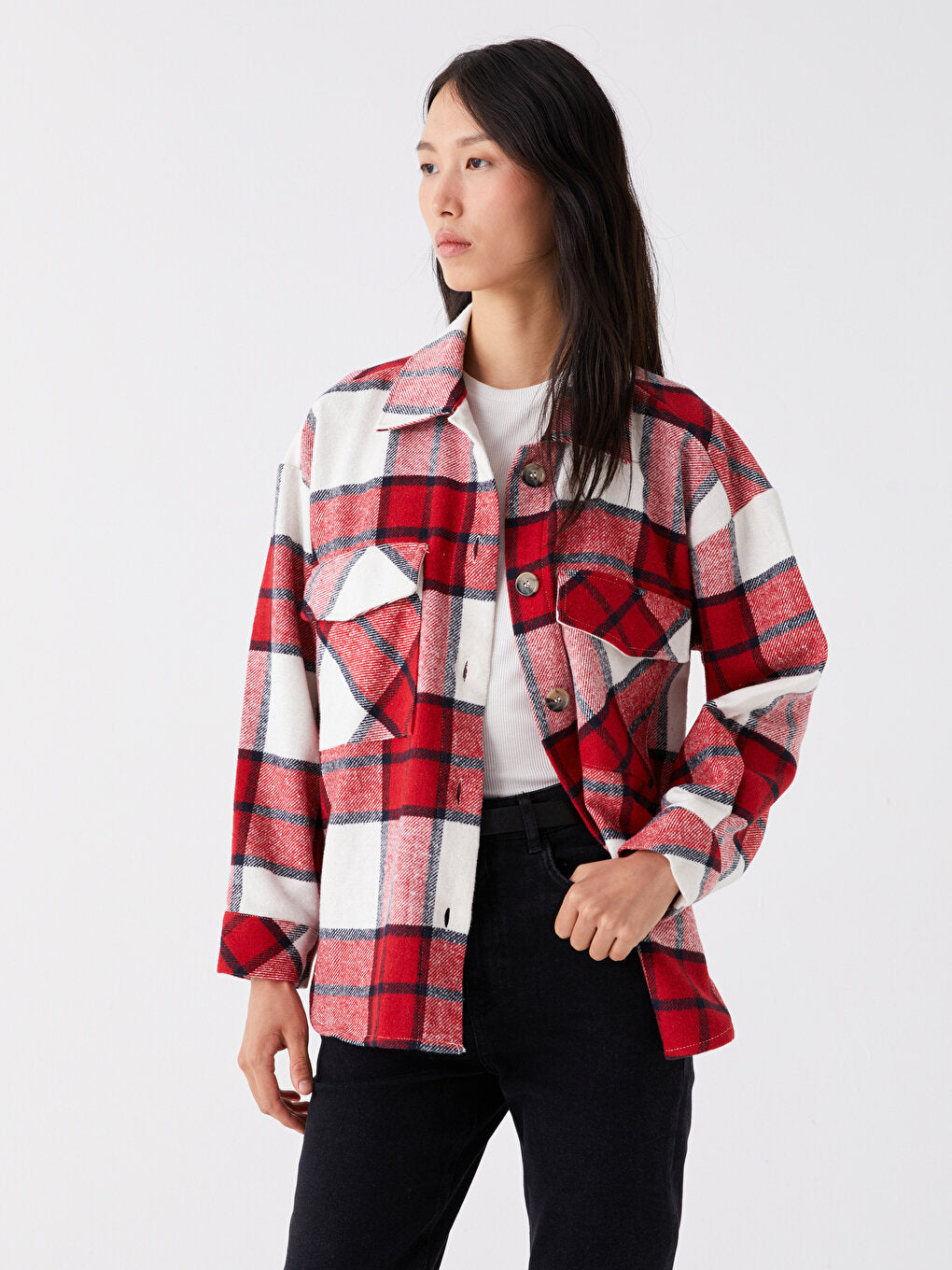 Plaid Long Sleeve Oversize Women's Shirt Jacket