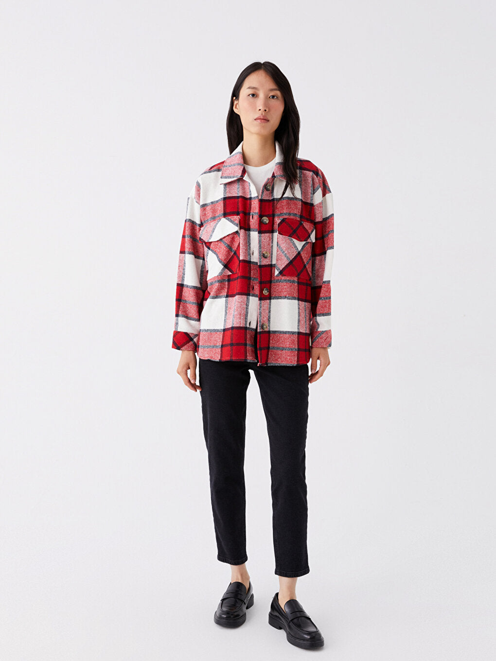 Plaid Long Sleeve Oversize Women's Shirt Jacket