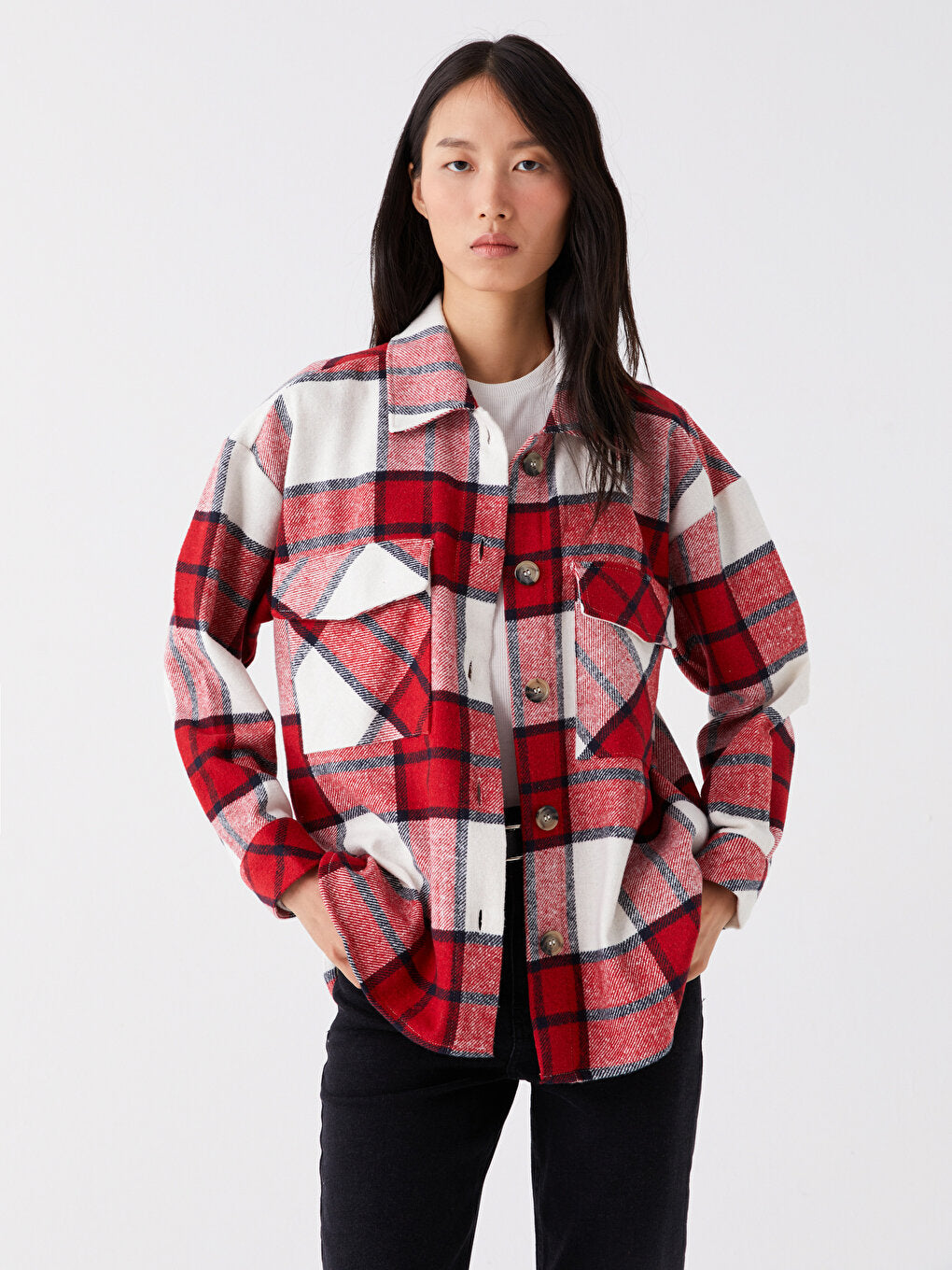 Plaid Long Sleeve Oversize Women's Shirt Jacket