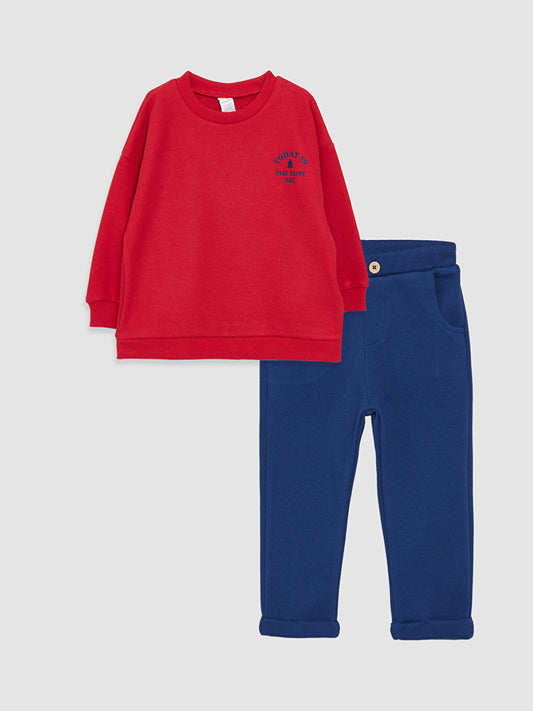 Crew Neck Long Sleeve Baby Boy Sweatshirt and Trousers 2-Piece Set