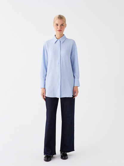 Plain Long Sleeve Oversize Seersucker Women's Shirt