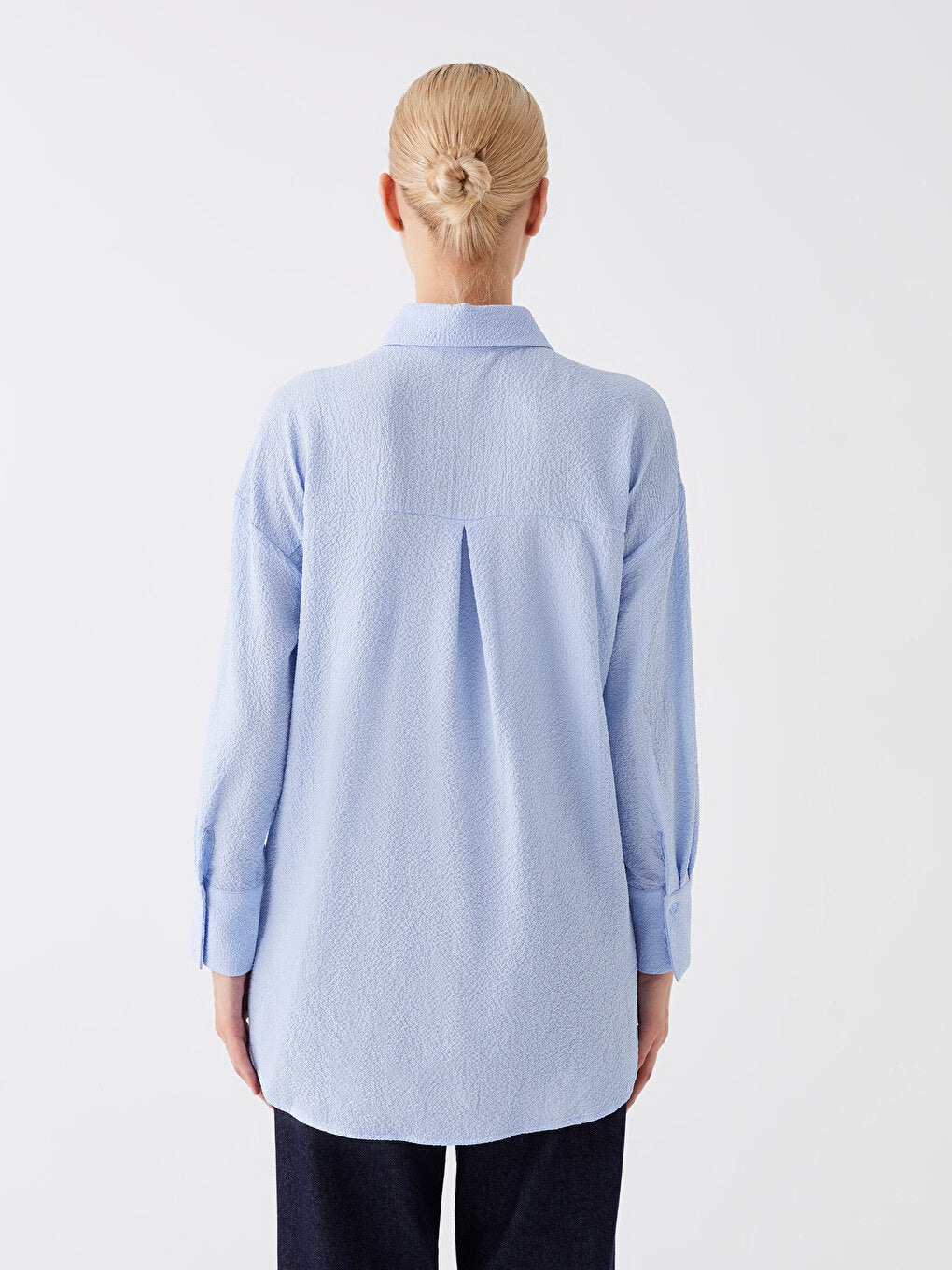 Plain Long Sleeve Oversize Seersucker Women's Shirt