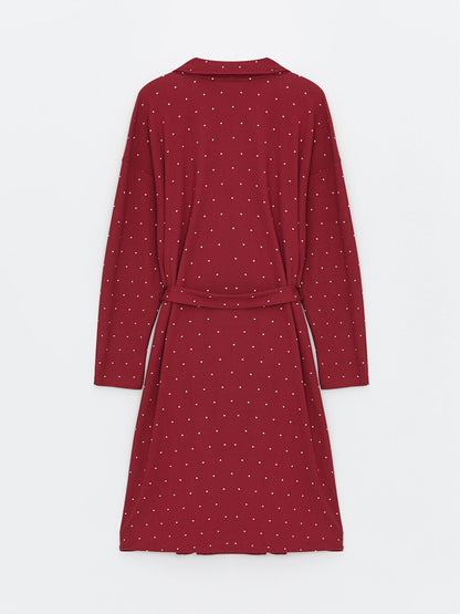 Shawl Collar Polka Dot Long Sleeve Women's Dressing Gown