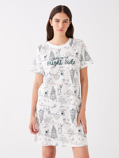 Crew Neck New Year Themed Short Sleeve Women's Nightgown