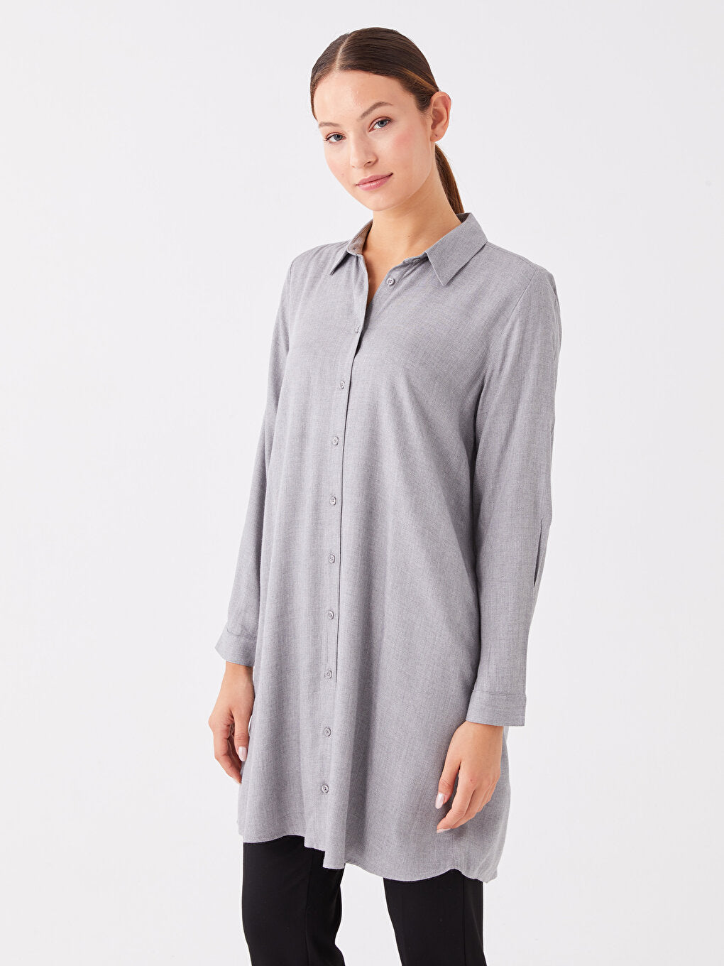 Plain Long Sleeve Women's Shirt Tunic