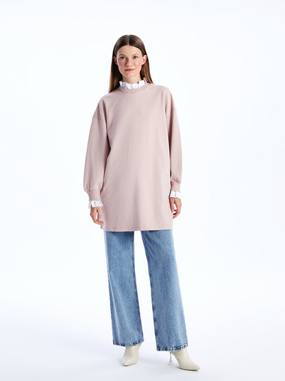 Crew Neck Plain Long Sleeve Women's Sweatshirt Tunic