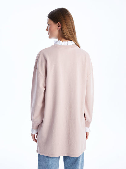 Crew Neck Plain Long Sleeve Women's Sweatshirt Tunic