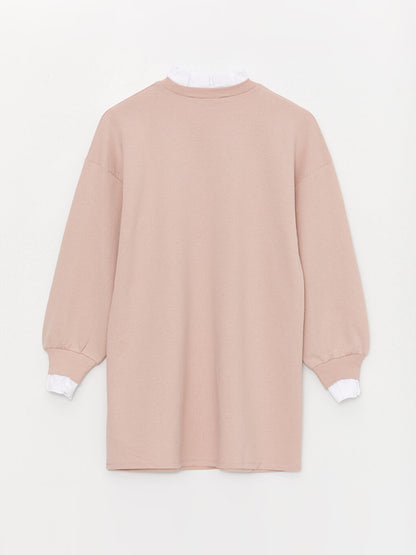 Crew Neck Plain Long Sleeve Women's Sweatshirt Tunic