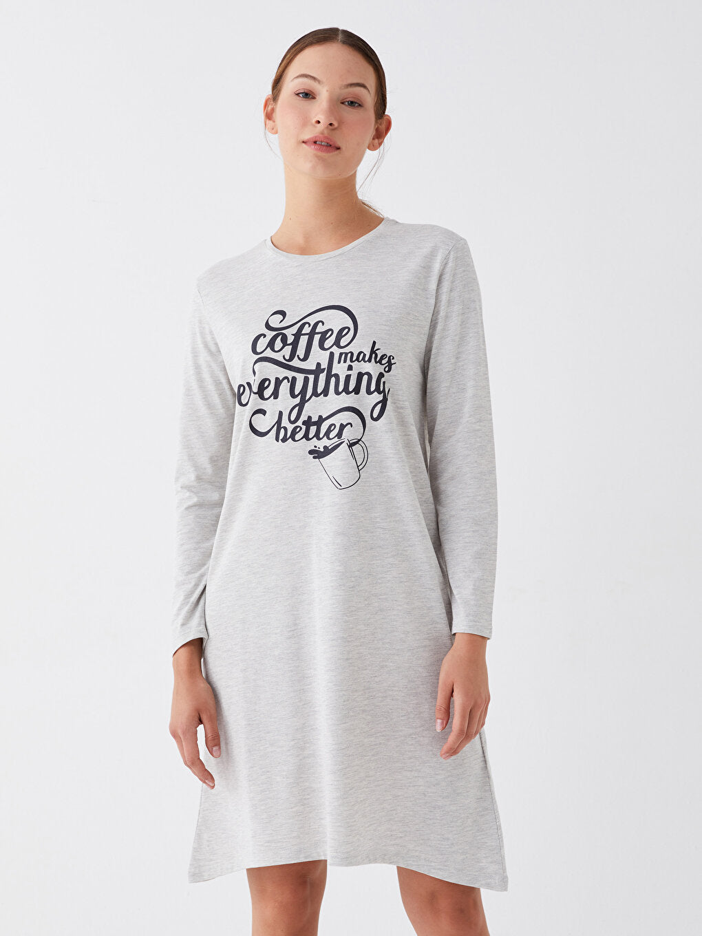 Crew Neck Printed Long Sleeve Women's Nightgown