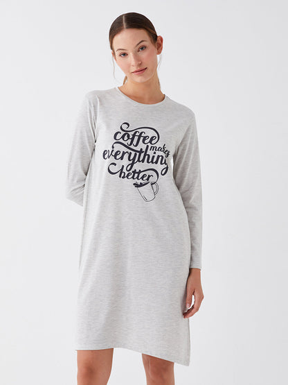 Crew Neck Printed Long Sleeve Women's Nightgown