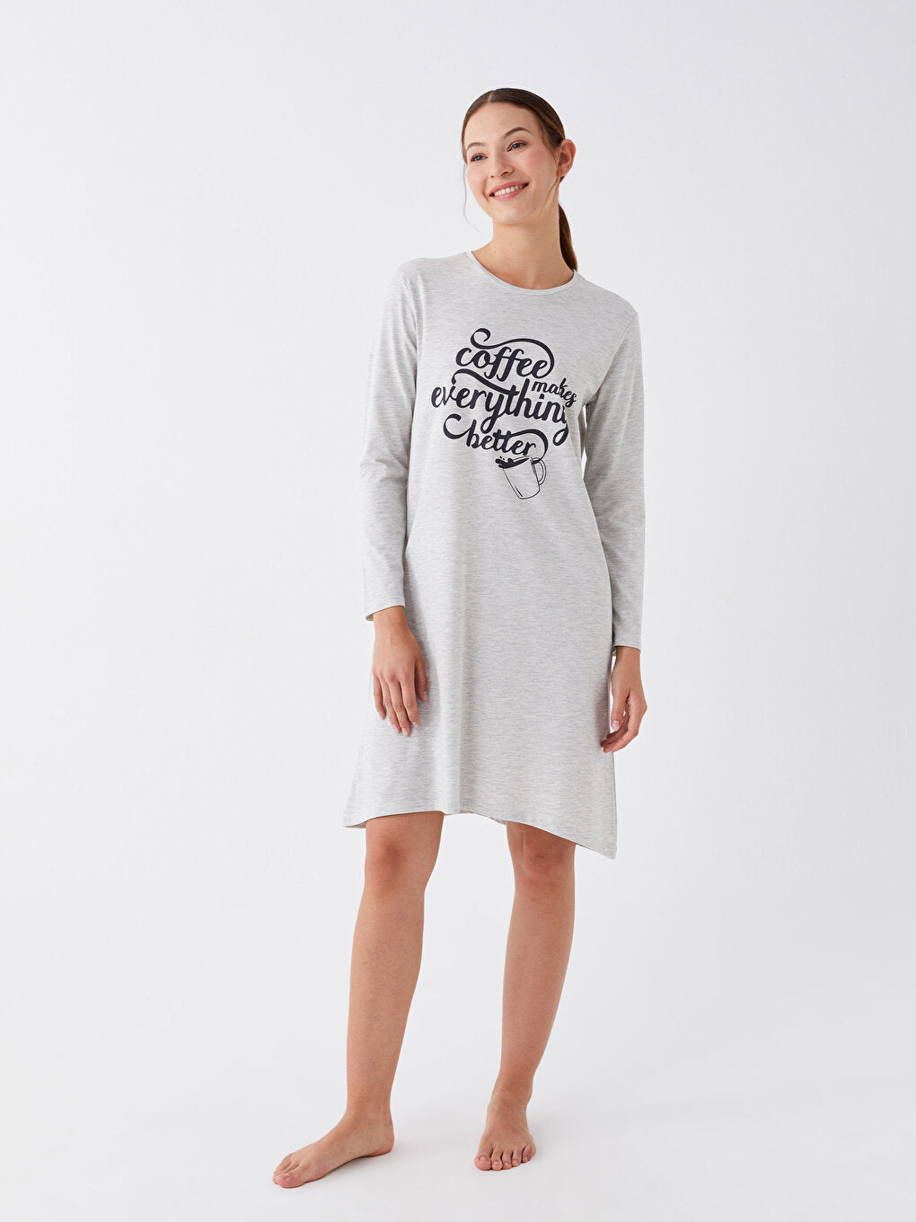 Crew Neck Printed Long Sleeve Women's Nightgown