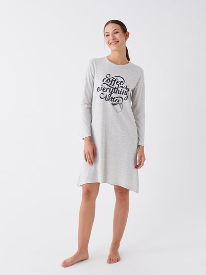 Crew Neck Printed Long Sleeve Women's Nightgown