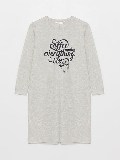 Crew Neck Printed Long Sleeve Women's Nightgown