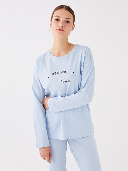 Crew Neck Printed Long Sleeve Women's Pajama Set