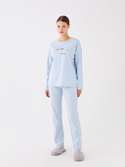 Crew Neck Printed Long Sleeve Women's Pajama Set