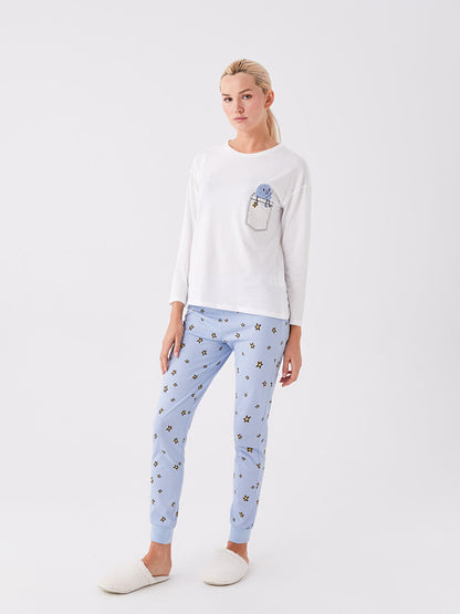 Crew Neck Printed Long Sleeve Women's Pajama Set