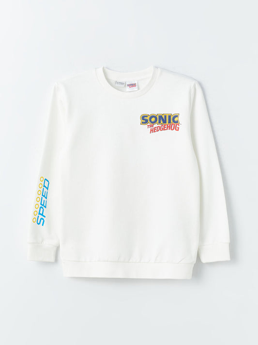 Crew Neck Sonic Printed Long Sleeve Boy's Sweatshirt