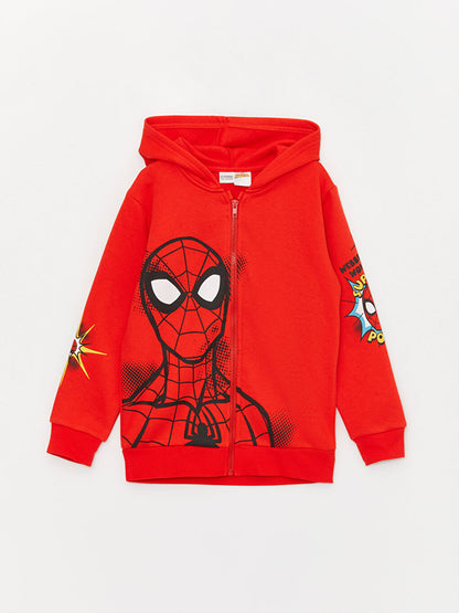 Hooded Spiderman Printed Long Sleeve Boys Zipper Sweatshirt