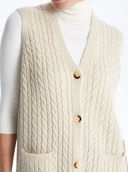 V-Neck Self-Patterned Women's Knitwear Vest