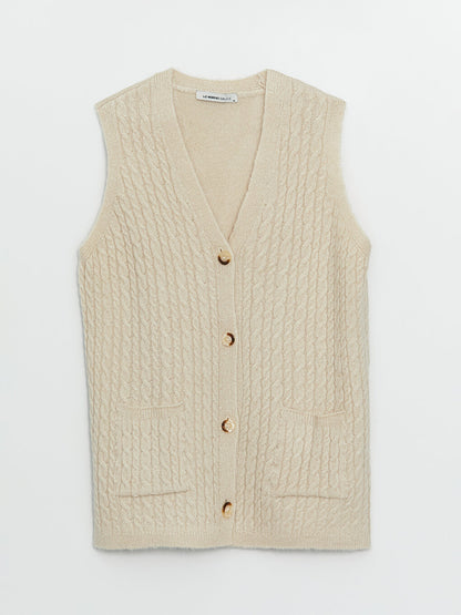 V-Neck Self-Patterned Women's Knitwear Vest