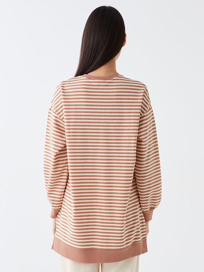 Crew Neck Striped Long Sleeve Women's Sweatshirt Tunic