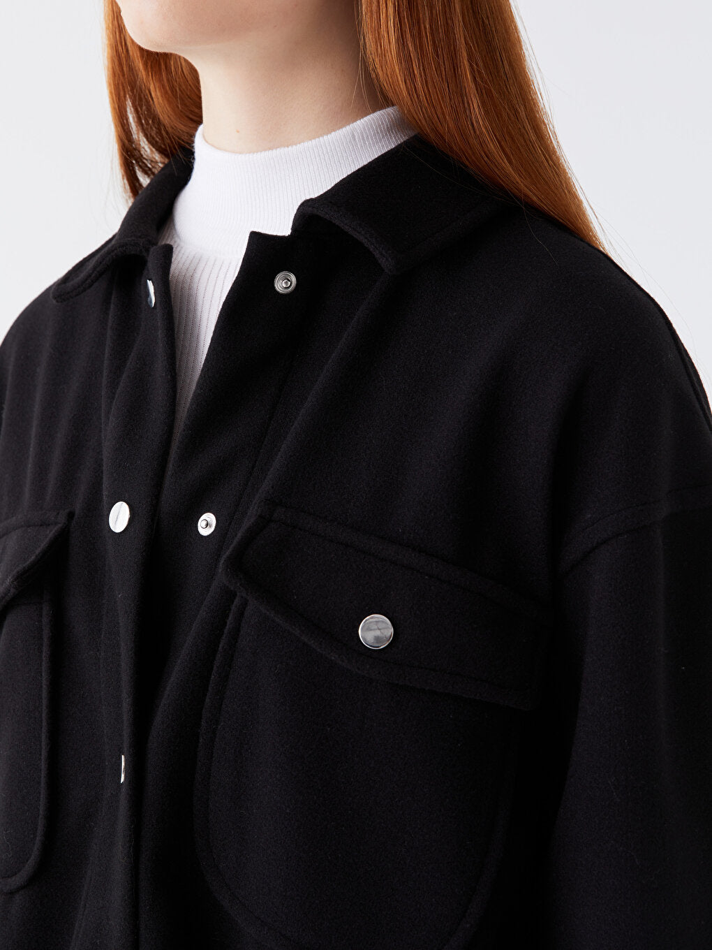 Shirt Collar Plain Long Sleeve Women's Jacket