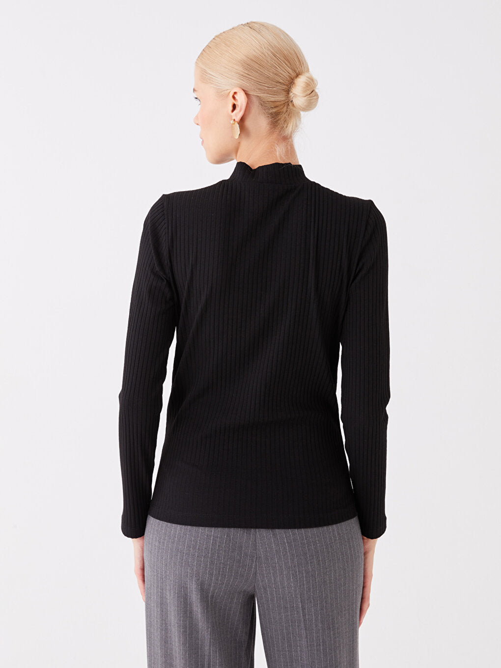 Half Turtleneck Self Patterned Long Sleeve Tunic