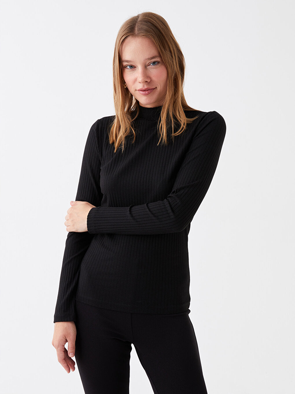 Half Turtleneck Self Patterned Long Sleeve Tunic