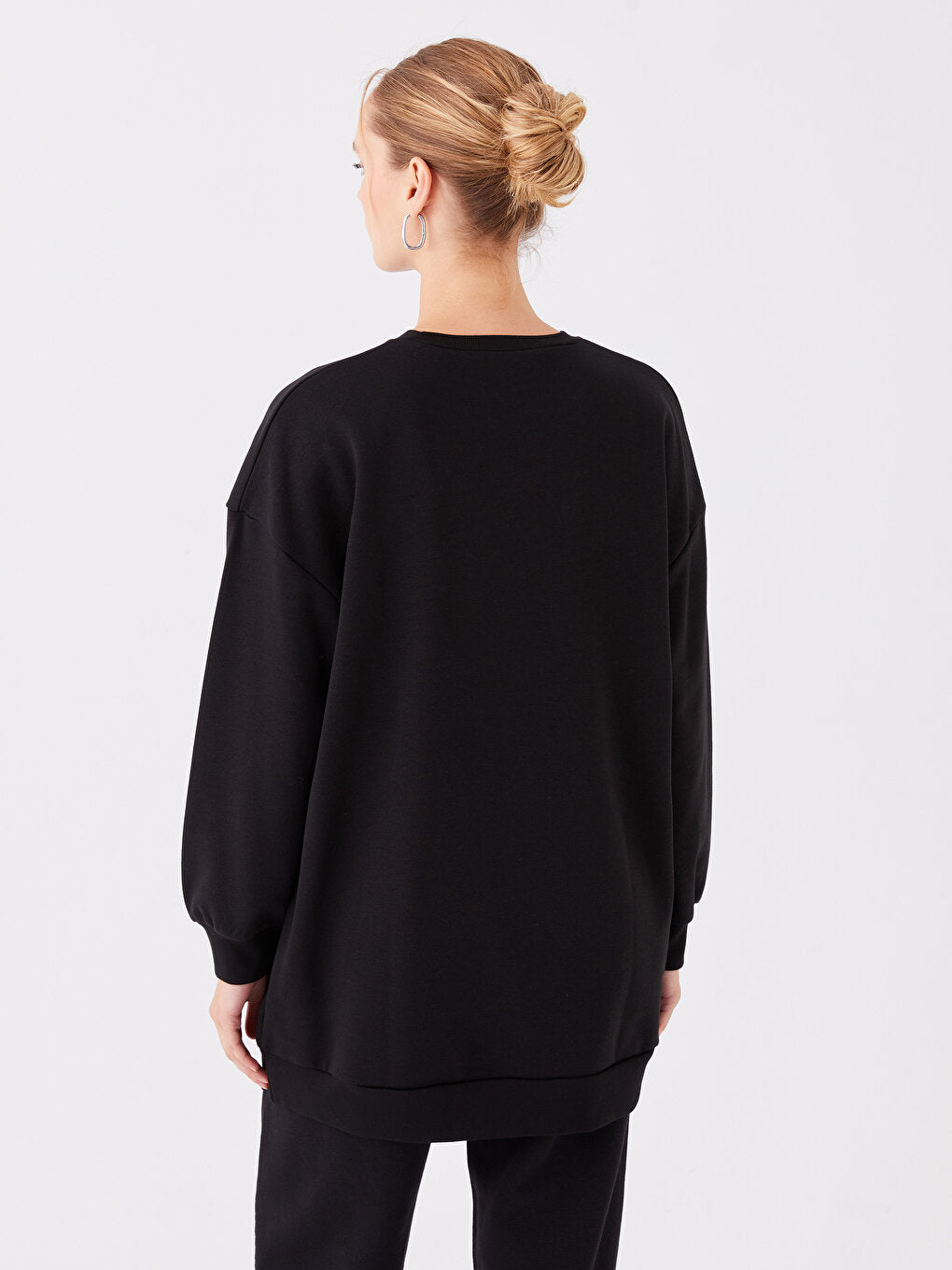 Crew Neck Plain Long Sleeve Women's Sweatshirt Tunic