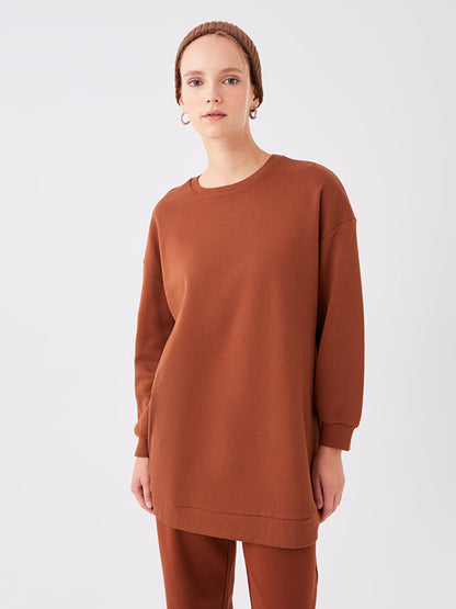 Crew Neck Plain Long Sleeve Women's Sweatshirt Tunic