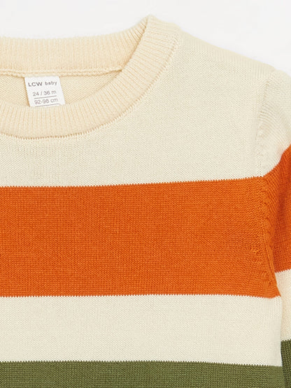 Crew Neck Long Sleeve Striped Baby Boy Knitwear Sweater