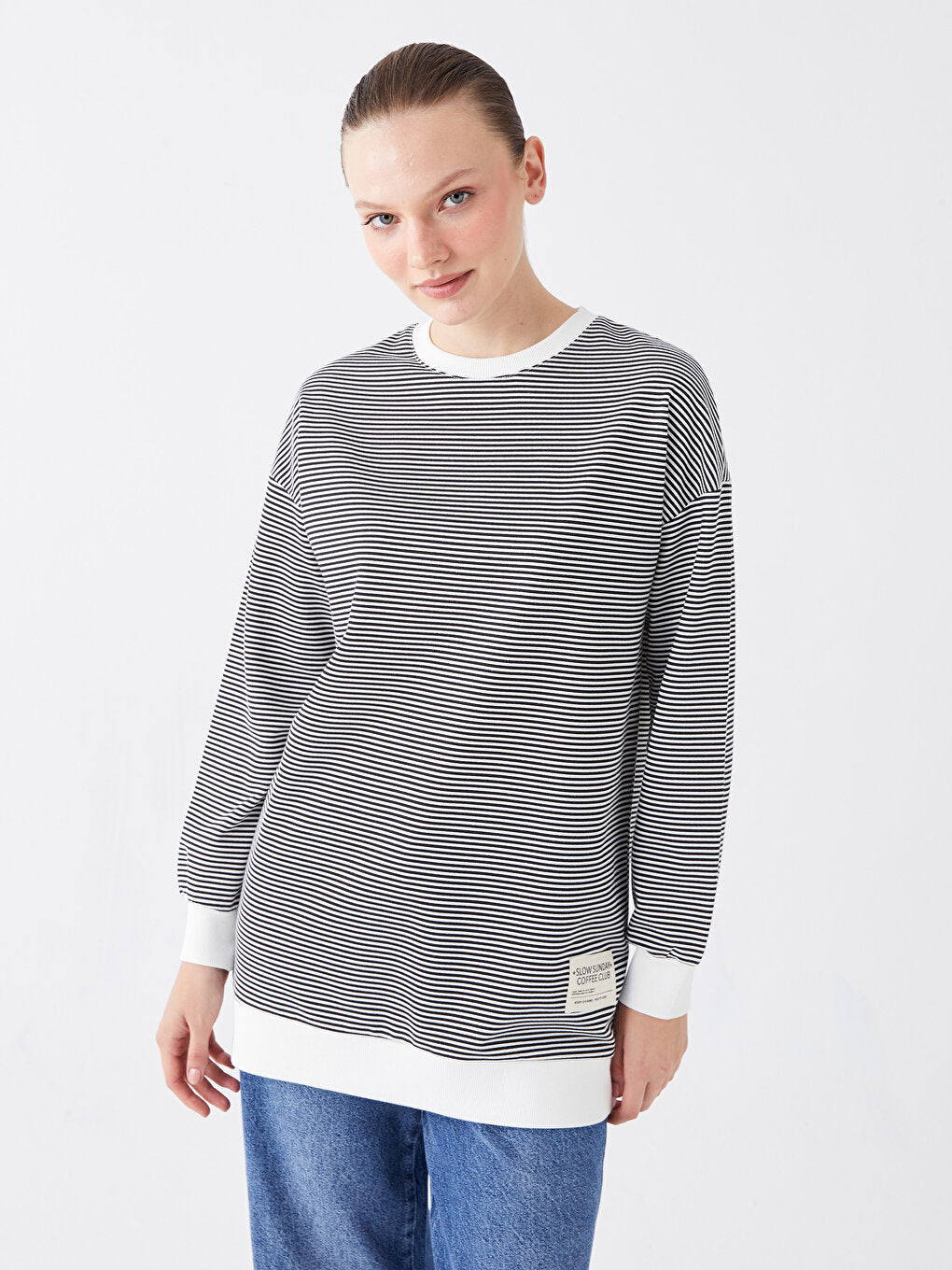 Crew Neck Striped Long Sleeve Women's Tunic