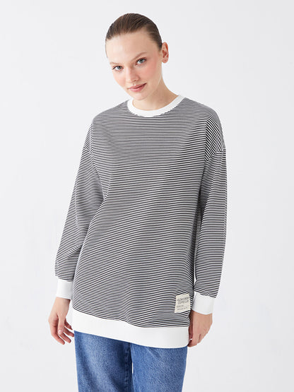 Crew Neck Striped Long Sleeve Women's Tunic