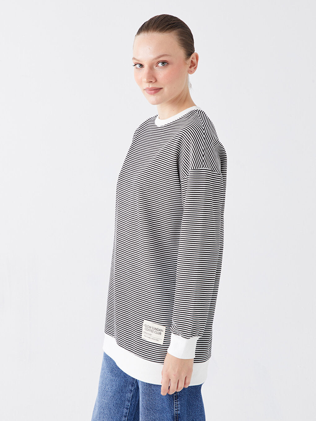 Crew Neck Striped Long Sleeve Women's Tunic